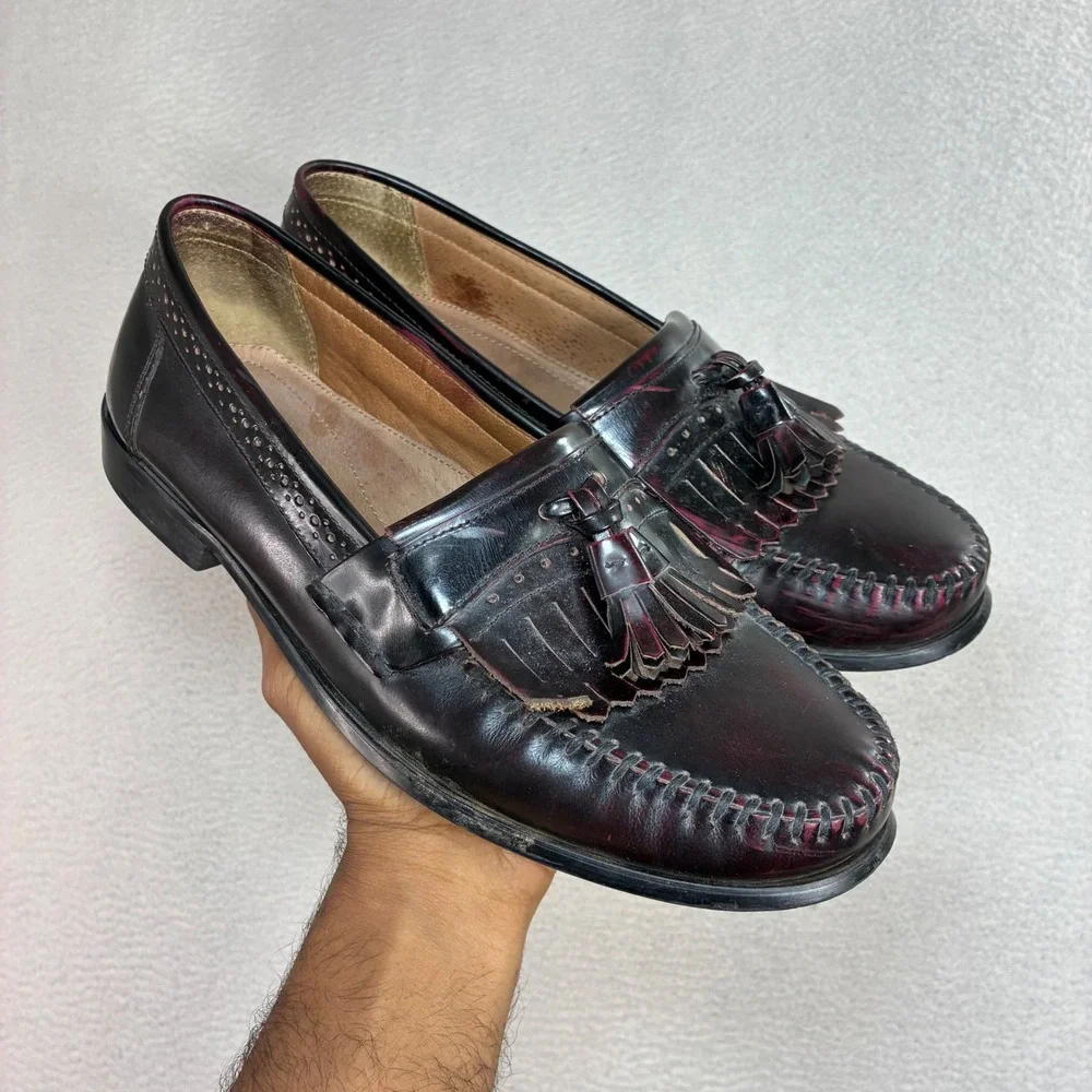GH Bass Grammer Tassel Loafers Men 11EE Burgundy Wide Leather Kiltie Dress Shoes
